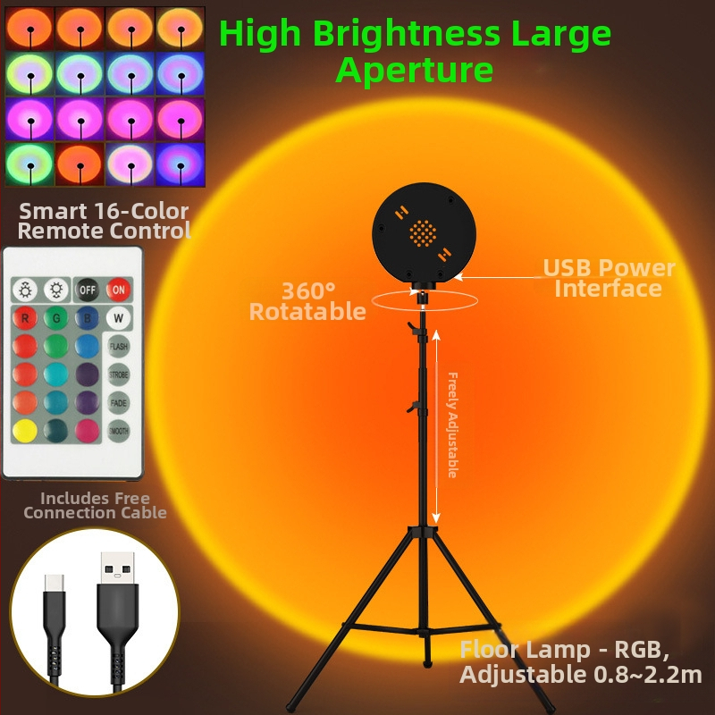 Internetikuulsuste RGB päikeseloojanguvalgusti tõstmiseks kaasaskantav väike põrandavalgusti atmosfääri projektsioon hämaruse järelkuma taust päikeseloojanguvalgus