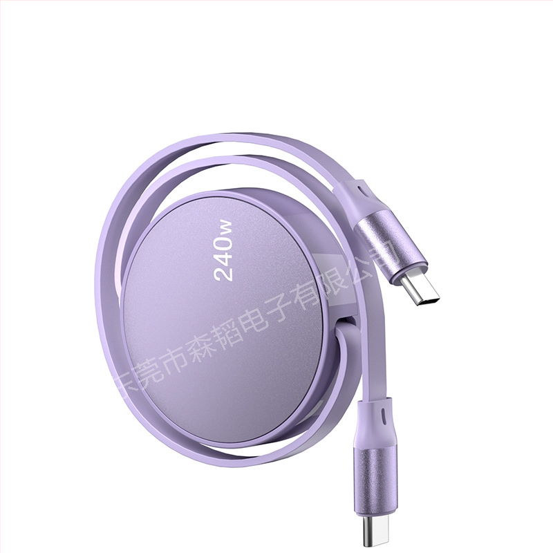 Експлозии във външната търговия 240W супер бърз кабел за зареждане, безплатен за издърпване, прибиращ се кабел за данни с двоен Type-C интерфейс, подаръци