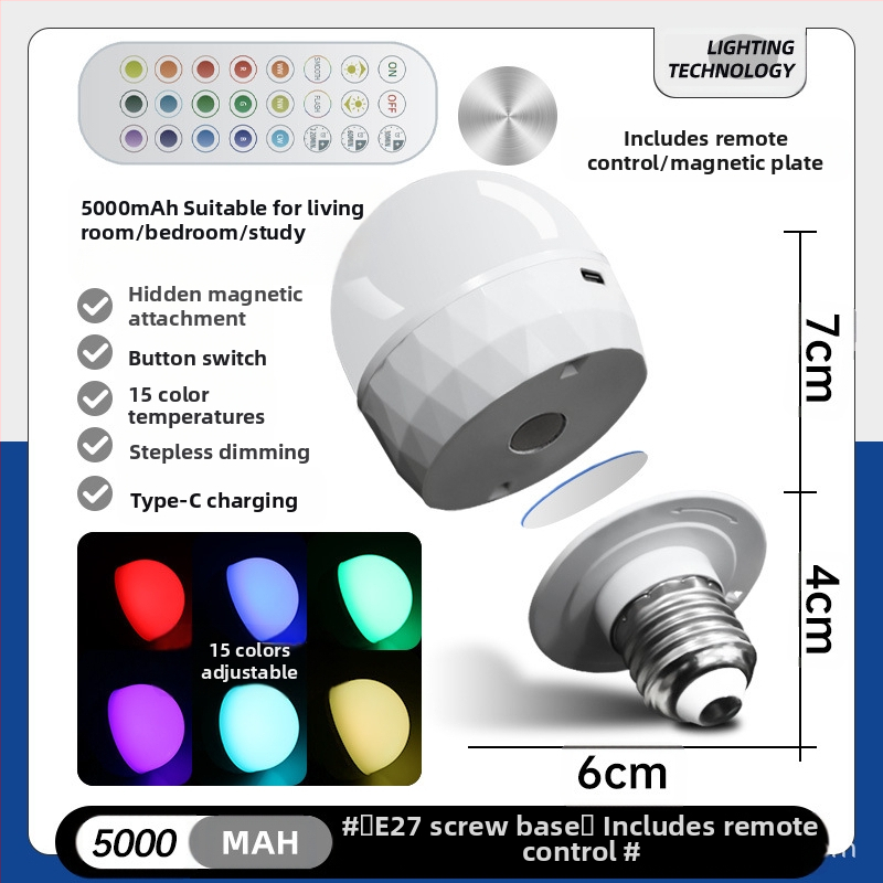 Typec laadimine E26E27e14 värviline puldiga atmosfäärilamp köögikapp värviline laadimislaualamp pirn
