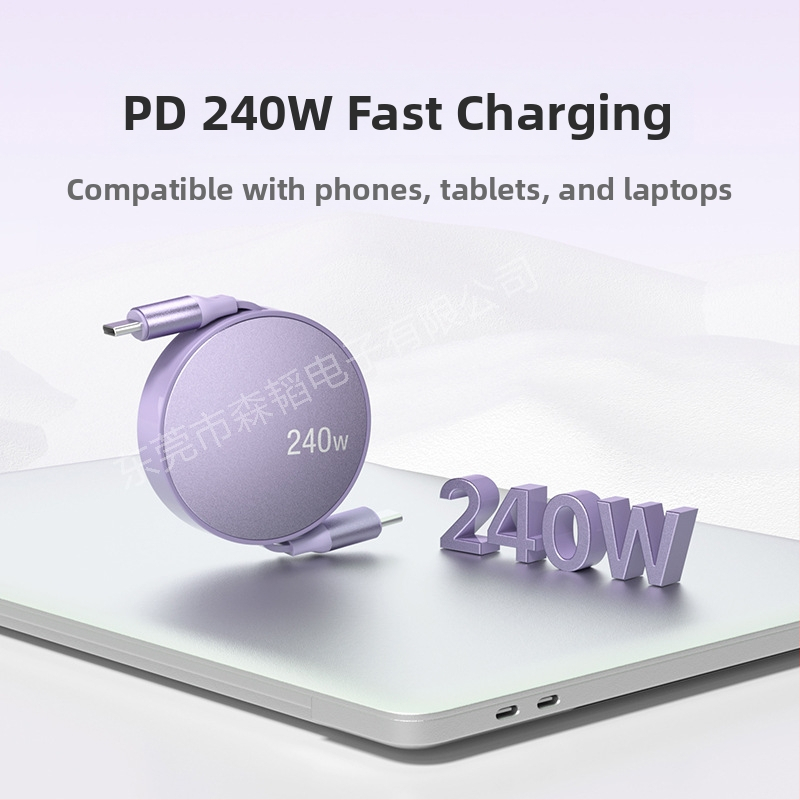 Експлозии във външната търговия 240W супер бърз кабел за зареждане, безплатен за издърпване, прибиращ се кабел за данни с двоен Type-C интерфейс, подаръци