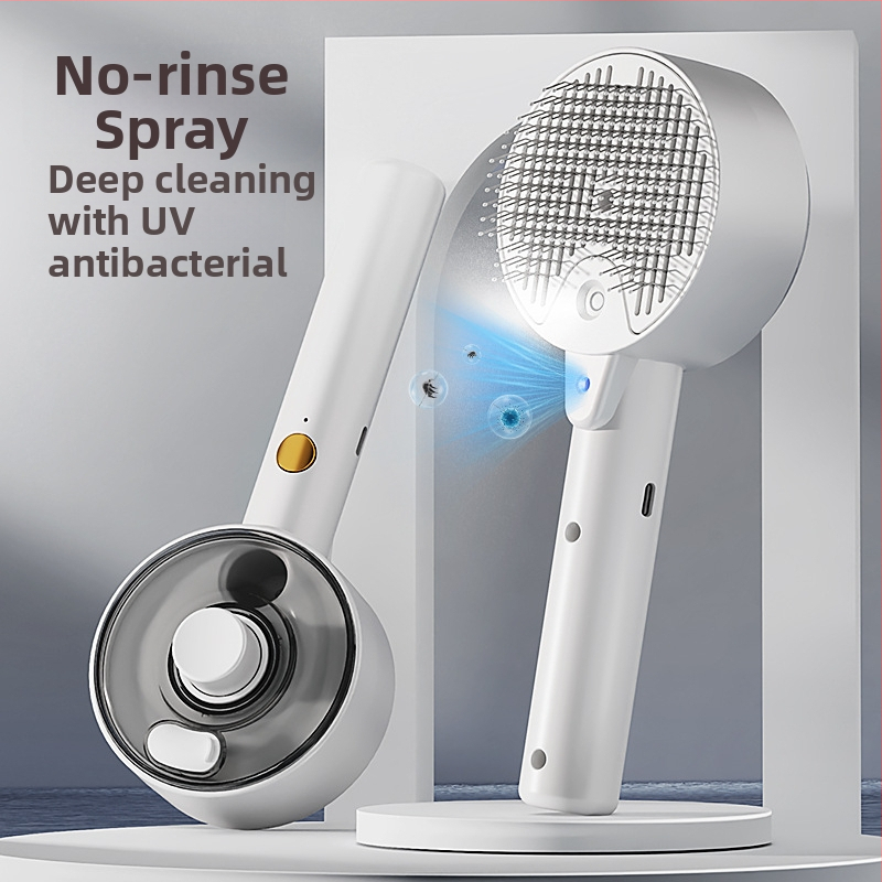 Гребен за масаж на кучета с спрей за домашни любимци, гребен за премахване на окосмяване с едно докосване за котки, гребен за котки, UV стерилизация и премахване на акари