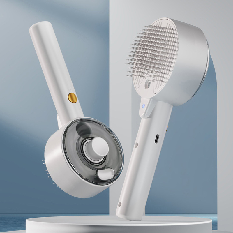 Гребен за масаж на кучета с спрей за домашни любимци, гребен за премахване на окосмяване с едно докосване за котки, гребен за котки, UV стерилизация и премахване на акари