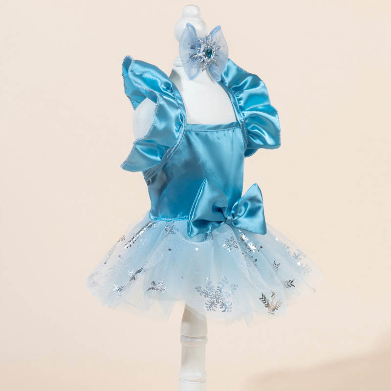 Директна доставка от фабрика/готови за склад Нови дрехи за домашни любимци Елза за котки и кучета Пухкава прежда Синя сватбена рокля Galaxy