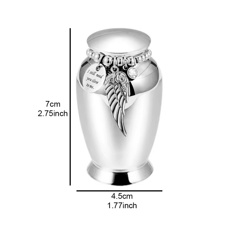 Jauna mājdzīvnieku urna, alumīnija sakausējuma urna ar lodveida spārniem un gravējumu, urna mīļoto un mājdzīvnieku piemiņai