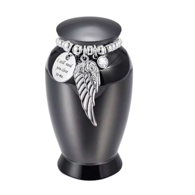 Jauna mājdzīvnieku urna, alumīnija sakausējuma urna ar lodveida spārniem un gravējumu, urna mīļoto un mājdzīvnieku piemiņai
