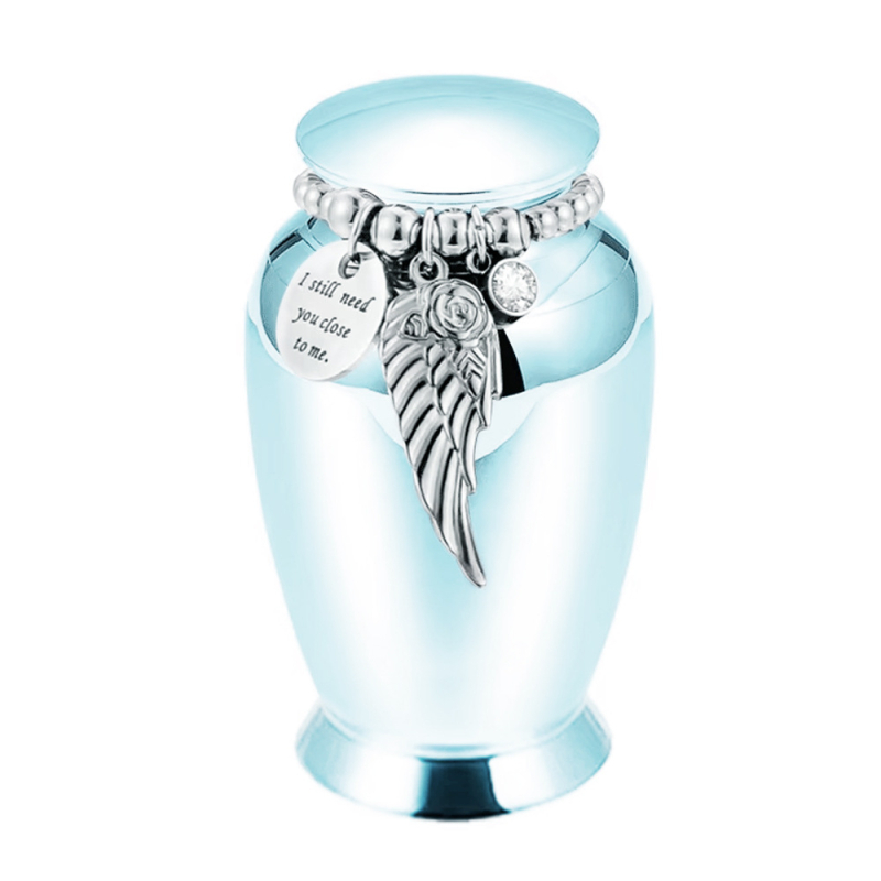 Jauna mājdzīvnieku urna, alumīnija sakausējuma urna ar lodveida spārniem un gravējumu, urna mīļoto un mājdzīvnieku piemiņai