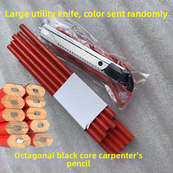 Medienos apdirbimo pieštukas-tušas žymėjimo darbams, specialus plokščias galvutės rašiklis medienai, juodas, aštuonkampis, raudonas, mėlynas, didelės spalvos, kryžminis kraštas