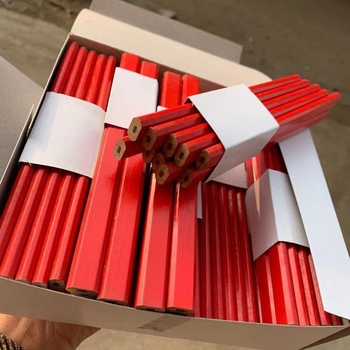 Medienos apdirbimo pieštukas-tušas žymėjimo darbams, specialus plokščias galvutės rašiklis medienai, juodas, aštuonkampis, raudonas, mėlynas, didelės spalvos, kryžminis kraštas