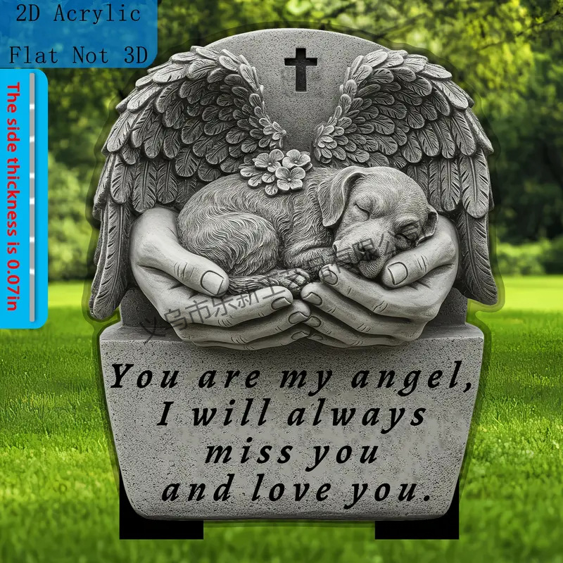 1 tükk, 2D lame akrüülist loomakujuline hauakivi sisetükk 7 tolli 8 tolli - ideaalne aeda