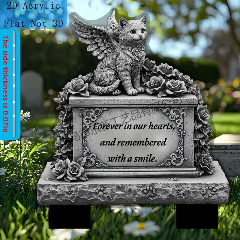1 tükk, 2D lame akrüülist loomakujuline hauakivi sisetükk 7 tolli 8 tolli - ideaalne aeda