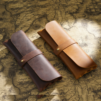 Első rétegű marhabőr retró koreai tolltartó, egyszerű kivitel, divatos, nagy kapacitású bőr japán stílusú tolltartó középiskolásoknak és általános iskolásoknak