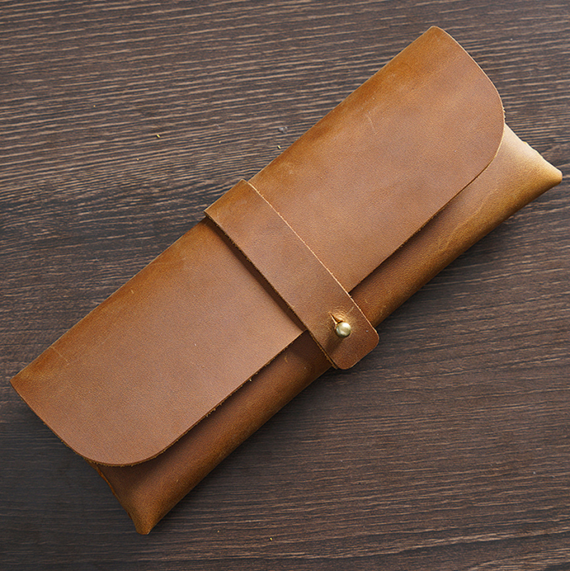 Első rétegű marhabőr retró koreai tolltartó, egyszerű kivitel, divatos, nagy kapacitású bőr japán stílusú tolltartó középiskolásoknak és általános iskolásoknak