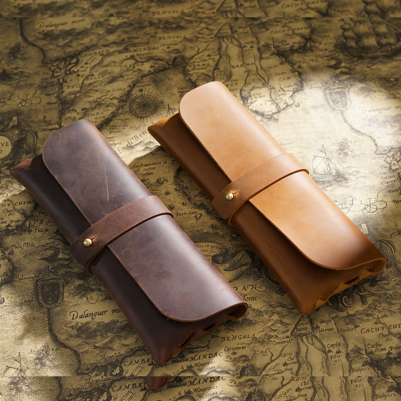 Első rétegű marhabőr retró koreai tolltartó, egyszerű kivitel, divatos, nagy kapacitású bőr japán stílusú tolltartó középiskolásoknak és általános iskolásoknak