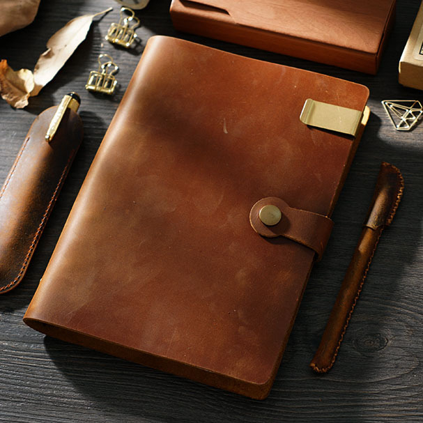 A5-ös Vintage bőr cserélhető lapos jegyzetfüzet, kézzel készített, európai stílusú 6 lyukú napló, Crazy Horse bőr jegyzetfüzet, szellemlámpás jegyzetfüzet-tervező