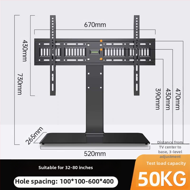 Suport TV universal, fără perforații, pentru birou, suport elevat pentru 32/55/65/80 inch
