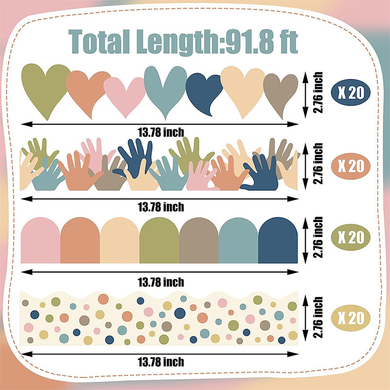 Piiriülene populaarne boheemlaslikus stiilis äärise dekoratiivpaberist kaart koolihooajaks mõeldud tahvel, teadetetahvel, seina dekoratiivpaber