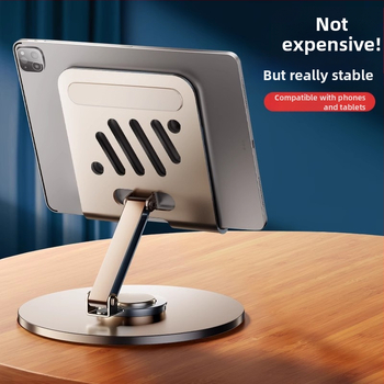 Mobiltelefontartó szénacélból, lapos, univerzális, magasító állvány, 360 fokban forgatható, összecsukható, emelhető asztali polc