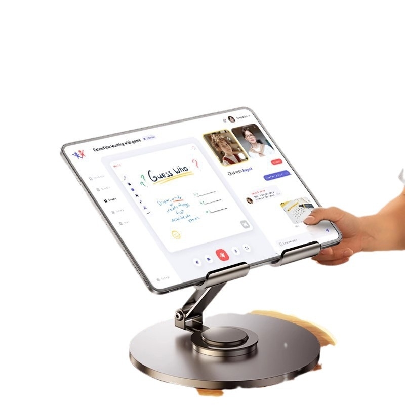 Mobiltelefontartó szénacélból, lapos, univerzális, magasító állvány, 360 fokban forgatható, összecsukható, emelhető asztali polc