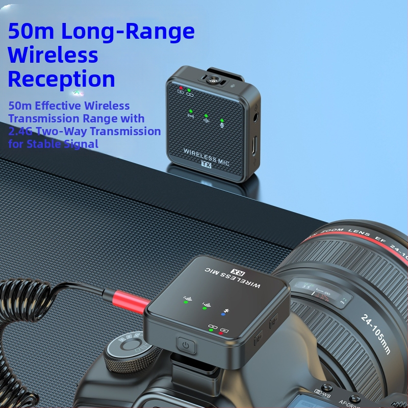 Фабричен директен безжичен микрофон с щипка за нашийник за външен запис на живо микрофон за намаляване на шума с едно плъзгане, два безжични микрофона