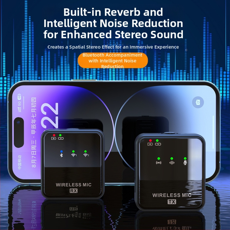 Фабричен директен безжичен микрофон с щипка за нашийник за външен запис на живо микрофон за намаляване на шума с едно плъзгане, два безжични микрофона