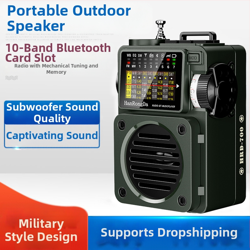 HRD-700 pārnēsājamais multimediju mūzikas atskaņotājs ar pilnas joslas apraidi, kas uztver Bluetooth TF kartes atskaņošanu