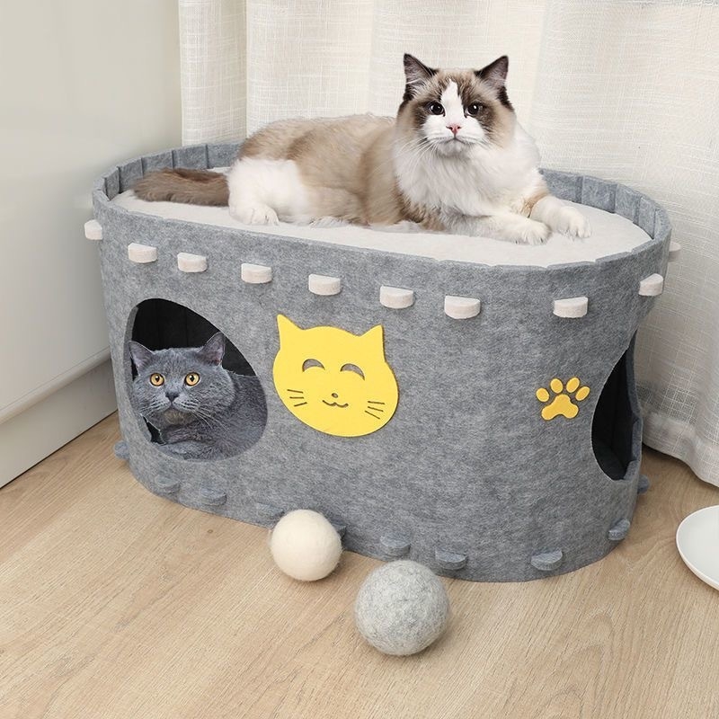 Határokon átnyúló kisállatfészek macskaparadicsom kopásálló, karcálló és nem vedlő, kétrétegű, nagyméretű filc macskafészek minden évszakra
