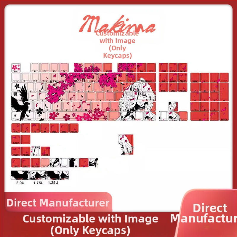 Kolekcia krytov kláves s čerešňovým kvetom, dievčaťom a líškou, bočný nápis, gradient, tepelná sublimácia, priehľadný kryt sekundárnych kláves, cezhraničné výbuchy