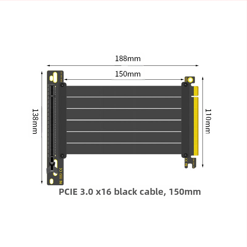 Nullkraadise perekonna PCI-E 3.0 4.0 16x graafikakaardi pikenduskaabel 90-kraadise nurgaga adapterkaart kiire ülekande stabiilsuse tagamiseks