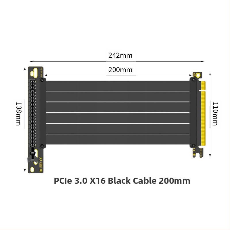 Nullkraadise perekonna PCI-E 3.0 4.0 16x graafikakaardi pikenduskaabel 90-kraadise nurgaga adapterkaart kiire ülekande stabiilsuse tagamiseks