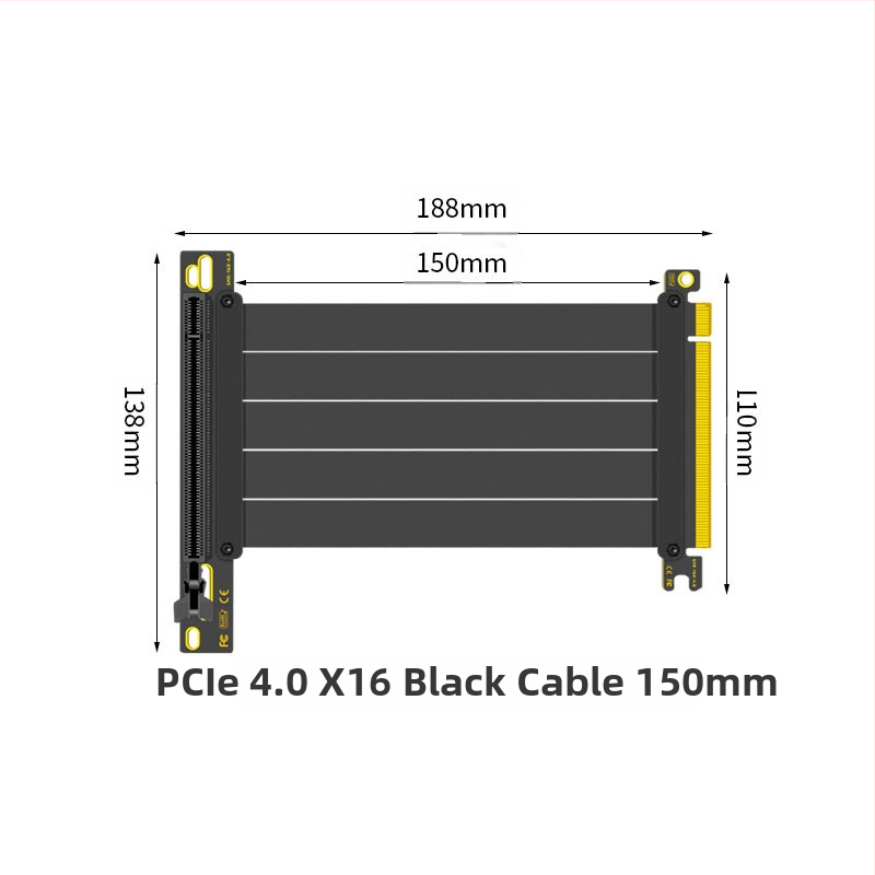 Nullkraadise perekonna PCI-E 3.0 4.0 16x graafikakaardi pikenduskaabel 90-kraadise nurgaga adapterkaart kiire ülekande stabiilsuse tagamiseks