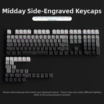 Pbt poolläbipaistvad klahvikatted küljele graveeritud mustritega, mikrolihvitud pind, 131 klahvi, kuuevärviline gradientvärvi sublimatsioon, moodsad, ühilduvad mehaaniliste klaviatuuridega