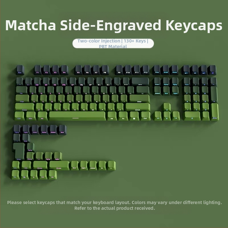 Pbt poolläbipaistvad klahvikatted küljele graveeritud mustritega, mikrolihvitud pind, 131 klahvi, kuuevärviline gradientvärvi sublimatsioon, moodsad, ühilduvad mehaaniliste klaviatuuridega