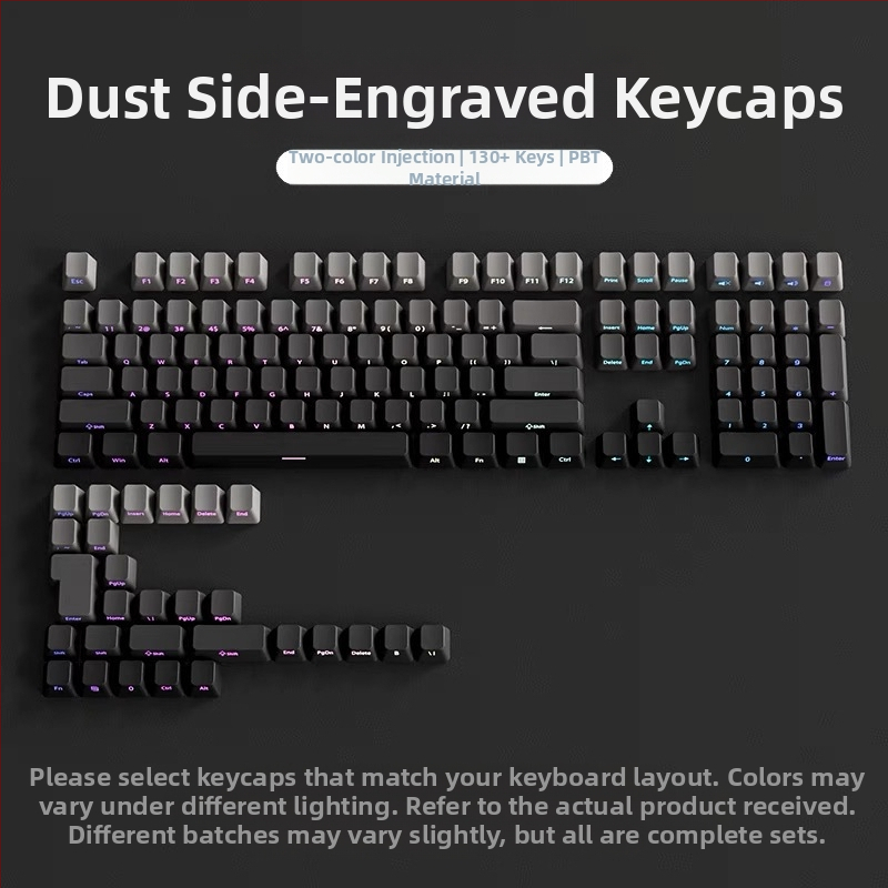 Pbt poolläbipaistvad klahvikatted küljele graveeritud mustritega, mikrolihvitud pind, 131 klahvi, kuuevärviline gradientvärvi sublimatsioon, moodsad, ühilduvad mehaaniliste klaviatuuridega