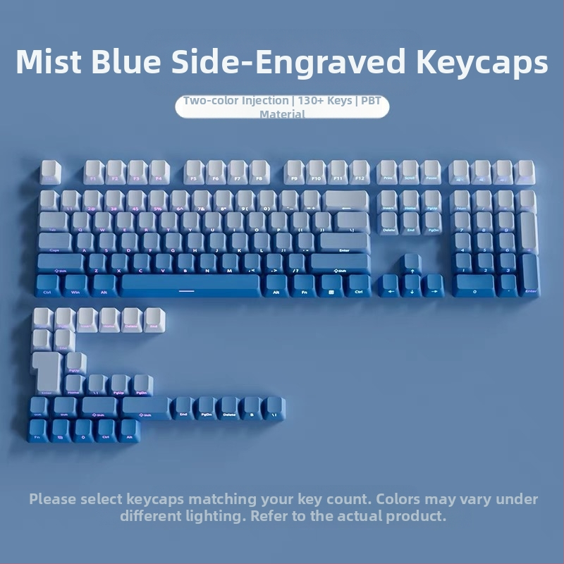 Pbt poolläbipaistvad klahvikatted küljele graveeritud mustritega, mikrolihvitud pind, 131 klahvi, kuuevärviline gradientvärvi sublimatsioon, moodsad, ühilduvad mehaaniliste klaviatuuridega