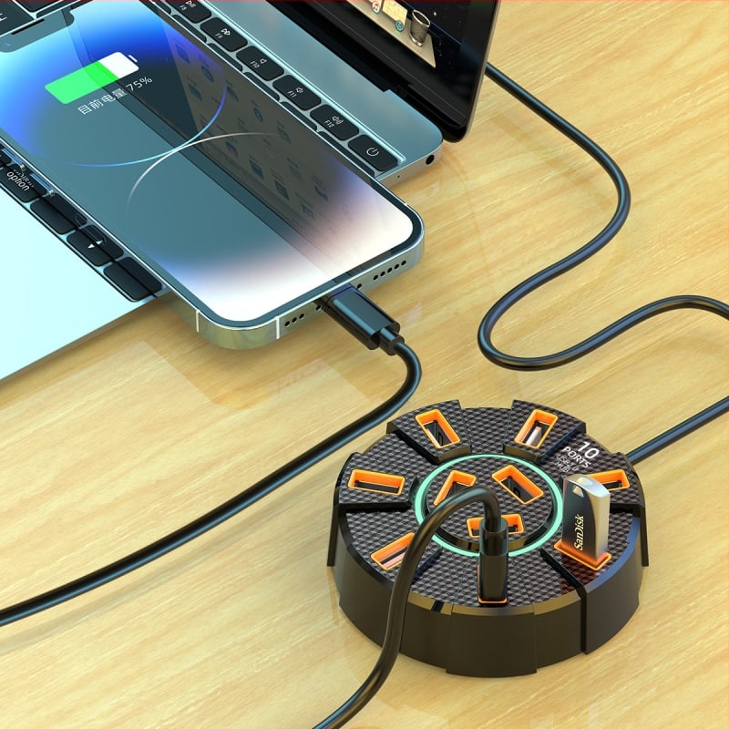 Új, színes hangulatú lámpa, USB2.0 nagysebességű elosztó, 10 dokkolóállomás, többportos külső tápegység