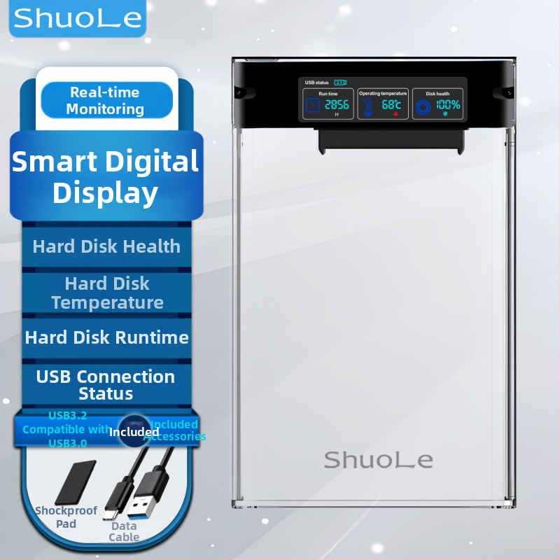 Shuole ekraaniga kõvaketta kast USB3.2, ühilduv välise 2,5-tollise SATA sülearvuti SSD-ga (3.0TYPE-C)