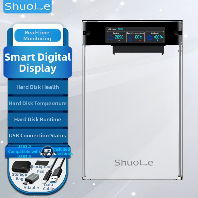 Shuole ekraaniga kõvaketta kast USB3.2, ühilduv välise 2,5-tollise SATA sülearvuti SSD-ga (3.0TYPE-C)