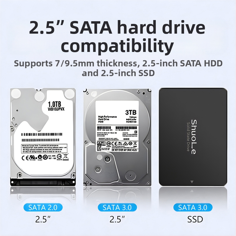 Shuole Screen Display Hard Disk Box USB3.2 Съвместим с 3.0TYPE-C външен 2.5" SATA SSD за лаптоп