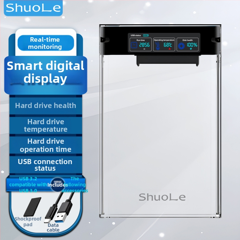 Shuole ekraaniga kõvaketta kast USB3.2, ühilduv välise 2,5-tollise SATA sülearvuti SSD-ga (3.0TYPE-C)