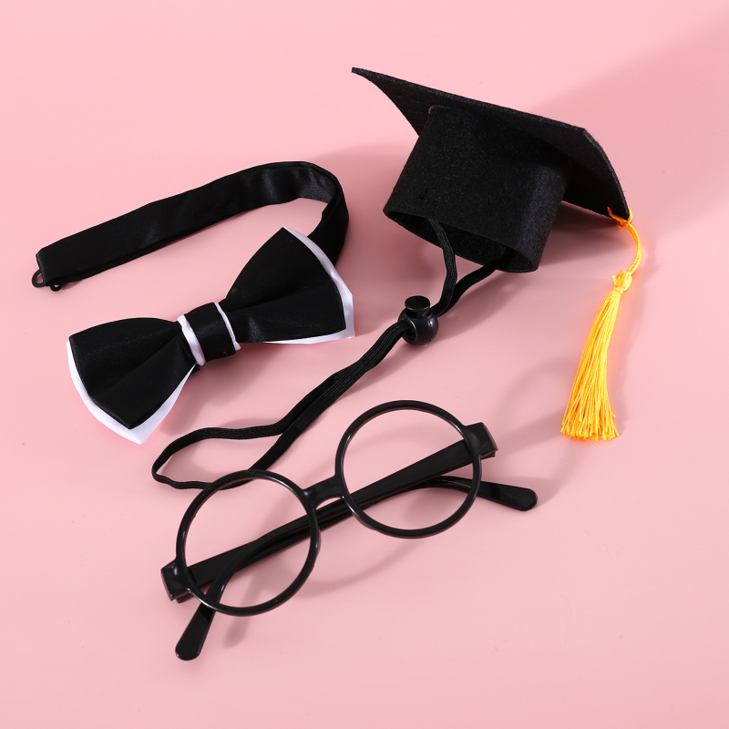 Домашни любимци фотография Докторска шапка Комплект за абитуриентски сезон Котка Куче Очила Папионка Парти Рокля Джентълмен Реквизит Филц