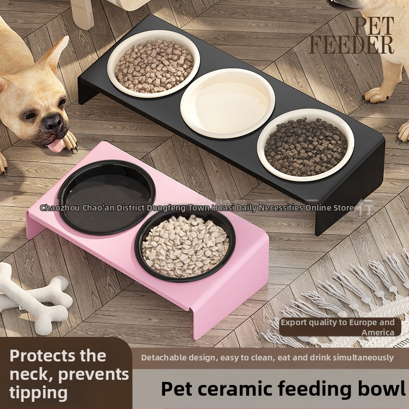 Keraamiline lemmikloomapott, kassitoit, kassikauss, lemmikloomakauss, musta lõuavastane, koputamisvastane, kaldus lemmiklooma kaelakaitse, söögitarbed