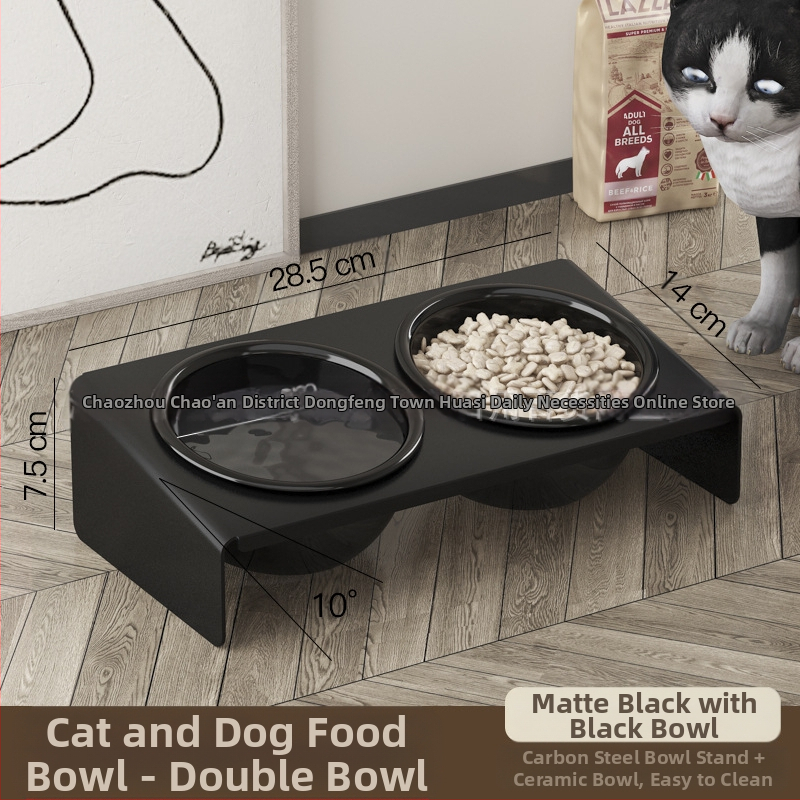 Keraamiline lemmikloomapott, kassitoit, kassikauss, lemmikloomakauss, musta lõuavastane, koputamisvastane, kaldus lemmiklooma kaelakaitse, söögitarbed