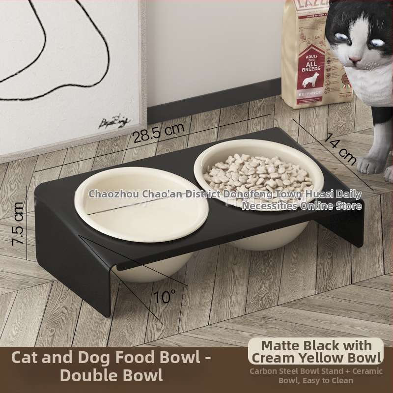 Keraamiline lemmikloomapott, kassitoit, kassikauss, lemmikloomakauss, musta lõuavastane, koputamisvastane, kaldus lemmiklooma kaelakaitse, söögitarbed