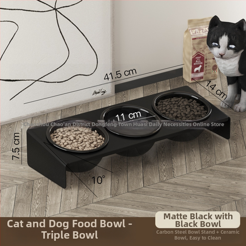 Keraamiline lemmikloomapott, kassitoit, kassikauss, lemmikloomakauss, musta lõuavastane, koputamisvastane, kaldus lemmiklooma kaelakaitse, söögitarbed