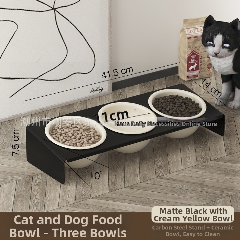 Keraamiline lemmikloomapott, kassitoit, kassikauss, lemmikloomakauss, musta lõuavastane, koputamisvastane, kaldus lemmiklooma kaelakaitse, söögitarbed