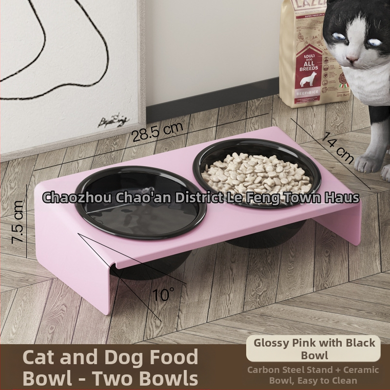 Keraamiline lemmikloomapott, kassitoit, kassikauss, lemmikloomakauss, musta lõuavastane, koputamisvastane, kaldus lemmiklooma kaelakaitse, söögitarbed