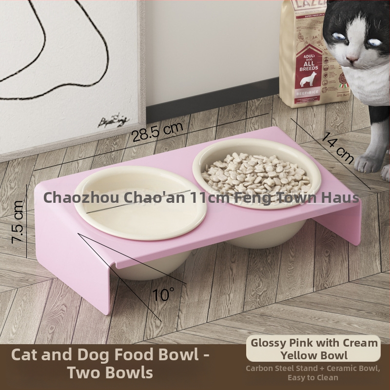 Keraamiline lemmikloomapott, kassitoit, kassikauss, lemmikloomakauss, musta lõuavastane, koputamisvastane, kaldus lemmiklooma kaelakaitse, söögitarbed