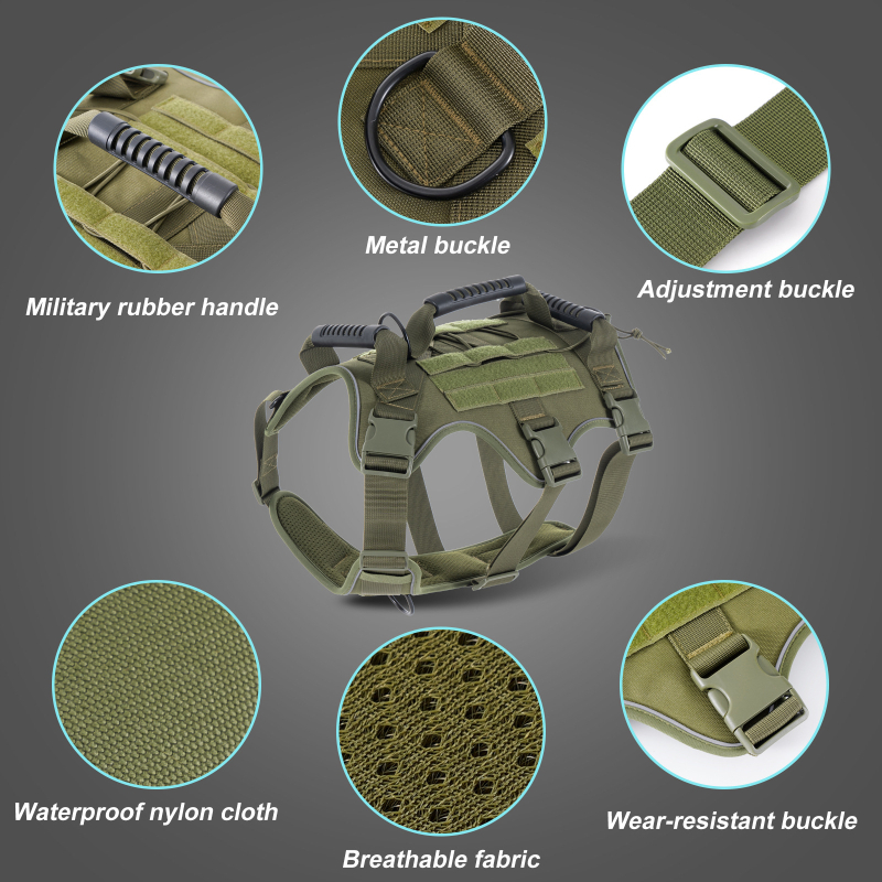 Közepes és nagy méretű kutyáknak való robbanásbiztos taktikai mellkas-hátpánt, vízálló, törésálló, fényvisszaverő, állítható mellkas-hátpánt