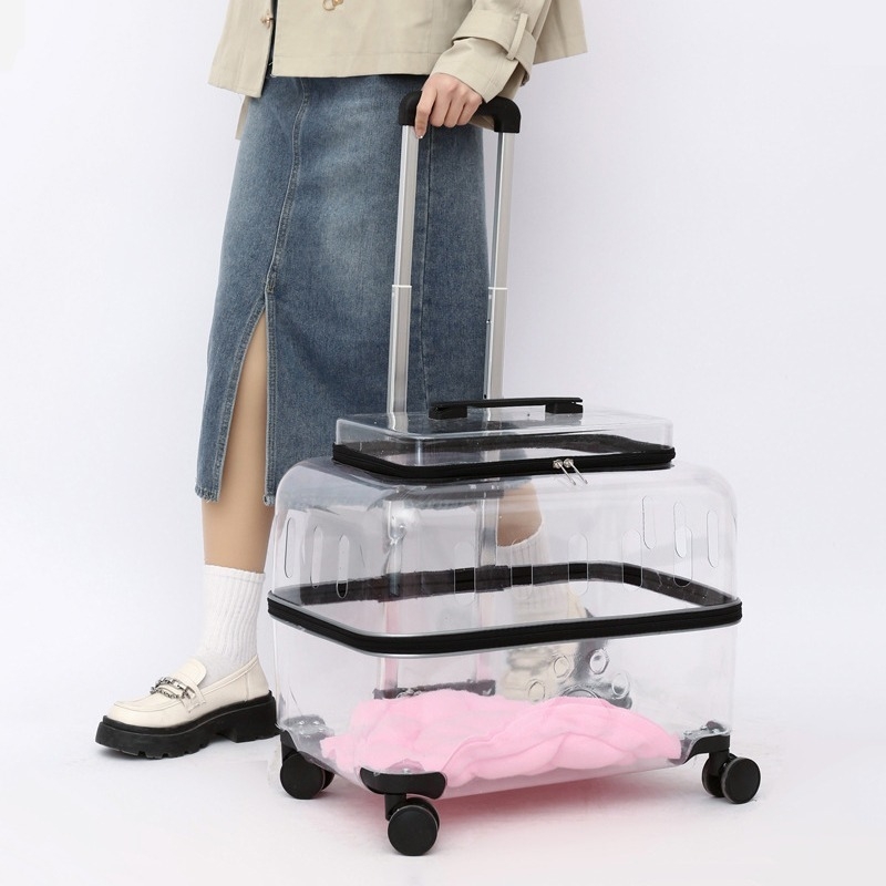 XZ lemmikloomade käru, läbipaistev kassikott, koerakäru, suur pagasikohver, kahele suurele kassile