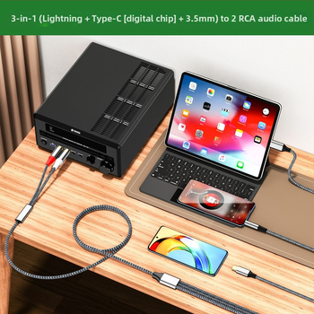 Piiriülene kolm-ühes-2RCA Lotus audiokaabel, mis sobib Apple`i 3,5 mm C-tüüpi helikõlari võimendile